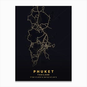 Phuket Thailand Black And Gold Map Canvas Print