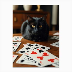 Black Cat With Playing Cards Canvas Print