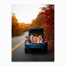 A Car Journey Through A Stunningly Beautiful Autumn Panorama Windows Gently Glowing With The Soft (2) Canvas Print