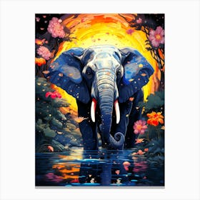 Elephant In The Water Canvas Print