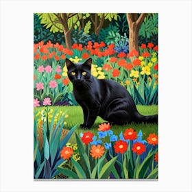 Black Cat In The Garden 3 Canvas Print