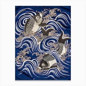 Carp In Waves Japanese Koi Canvas Print