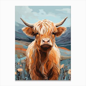 Blue Line Painting Of Highland Cow Canvas Print