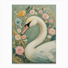 Elegant Floral Swan Canvas Print