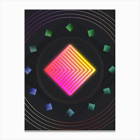 Neon Geometric Glyph in Pink and Yellow Circle Array on Black n.0442 Canvas Print