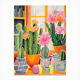 Cactus Painting Maximalist Still Life Ladyfinger Cactus 4 Canvas Print