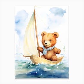 Sailing Teddy Bear Painting Watercolour 2 Canvas Print