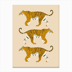 Walking Tiger Trio - Beige Canvas Print