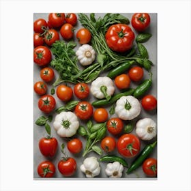 Tomatoes And Peppers Chilis Kitchen Vegetables Canvas Print