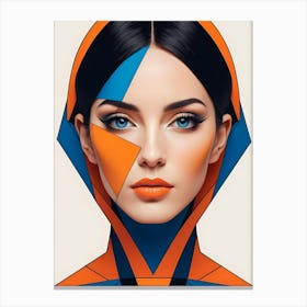 Geometric Fashion Woman Portrait Pop Art Orange (2) Canvas Print