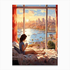 Girl Reading In Bed aesthetic Canvas Print