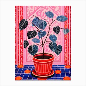 Pink And Red Plant Illustration Rubber Plant Ruby Ficus 2 Canvas Print