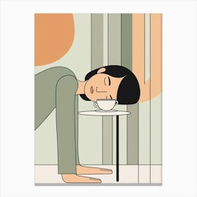 Woman Sleeping On A Table Canvas Print