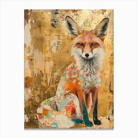 Fox Gold Effect Collage 4 Canvas Print