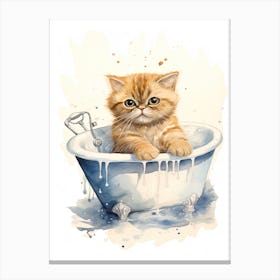 Exotic Shorthair Cat In Bathtub Botanical Bathroom 2 Canvas Print