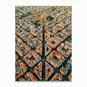 Aerial View Of Barcelona Eixample Residential District Canvas Print