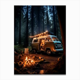 Camper Van In The Woods Canvas Print