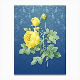 Vintage Yellow Rose Botanical on Bahama Blue Pattern n.1036 Canvas Print