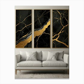 Gold And Black Marble Wall Art 3 Canvas Print