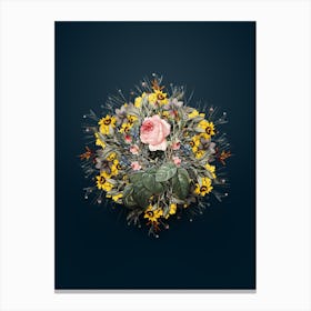 Vintage Cabbage Rose Flower Wreath on Teal Blue n.2150 Canvas Print