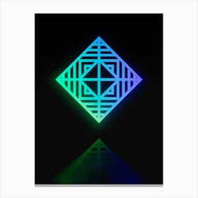 Neon Blue and Green Abstract Geometric Glyph on Black n.0184 Canvas Print