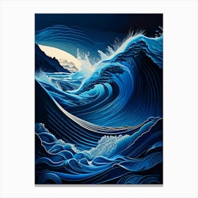 Rushing Water In Deep Blue Sea Water Waterscape Retro Illustration 3 Canvas Print