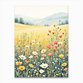 Spring Wildflowers Field Framed Wall Artn Vintage Floral Wall Decor Botanical Landscape Canvas Print