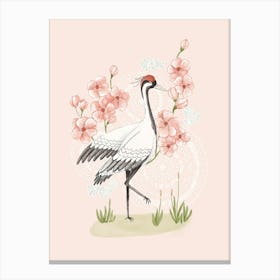 Japanese crane with pink cherry blossoms Canvas Print