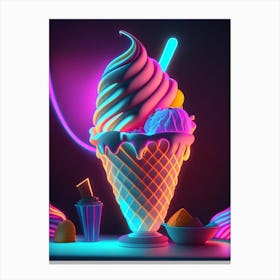 Ice Cream Dessert Neon Lights Flower Canvas Print