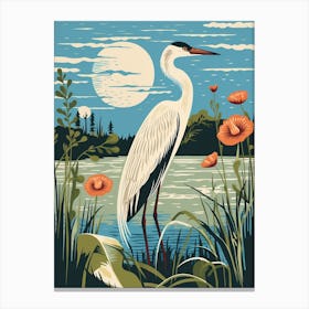 Vintage Bird Linocut Egret 2 Canvas Print