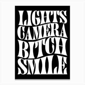 I Can Do It With A Broken Heart, Taylor Taylor Swift, Lights Camera Bitch Smile Lyric Quote The Tortured Poets Department Decor In Black Canvas Print