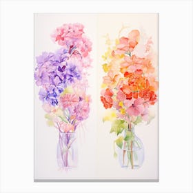 Watercolor Flowers In Vases Canvas Print