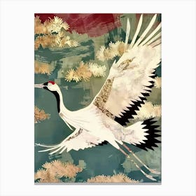 White Cranes Painting Gold Blue Effect Collage 2 Canvas Print