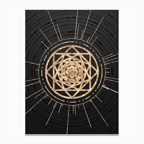 Geometric Glyph Symbol in Gold with Radial Array Lines on Dark Gray n.0147 Canvas Print