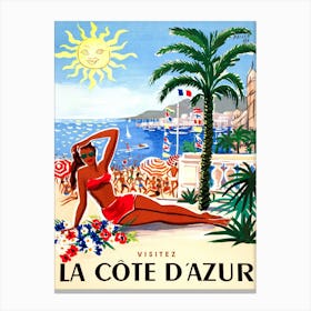 Beach Girl Posing on French Riviera Canvas Print