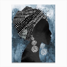 African Woman Headscarf Blue Canvas Print
