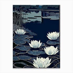 Water Lily Pond Landscapes Waterscape Linocut 1 Canvas Print