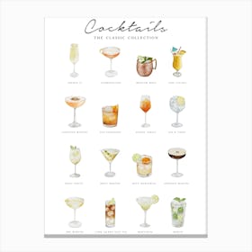 Watercolour Cocktail Menu Canvas Print