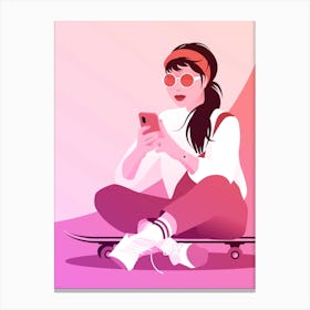 Skater Girl With Sunglasses Pinkorange Canvas Print