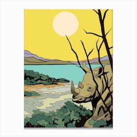 Rhino With The Sun Geometric Illustration 5 Canvas Print
