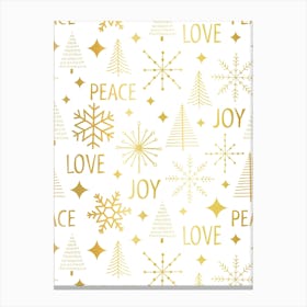 Love Peace and Joy Christmas Season Gold on White Canvas Print