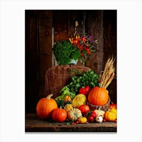 Autumn Leaves And Pumpkins 6 Canvas Print