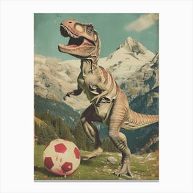 Dinosaur Playing Football Abstract Retro Collage 2 Canvas Print