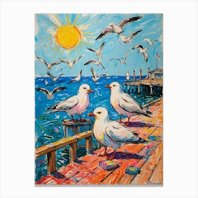 Seagulls On The Pier 1 Canvas Print