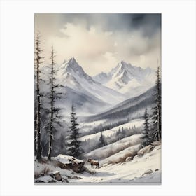 Vintage Muted Winter Mountain Landscape (16) Canvas Print
