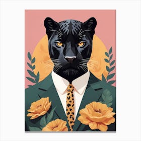 Floral Black Panther Portrait In A Suit (21) Canvas Print