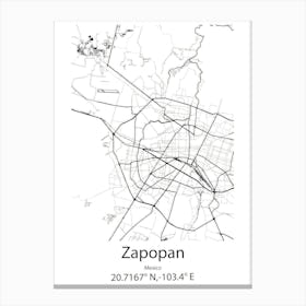 Zapopan,Mexico Minimalist Map Canvas Print