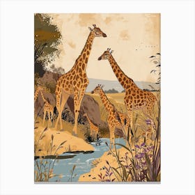 Giraffes In The River Watercolour Inspired 1 Canvas Print