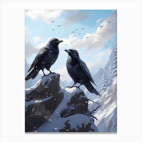 Birds In A Winter Landscape  2 Canvas Print