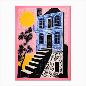 A House In New Orleans, Abstract Risograph Style 1 Canvas Print